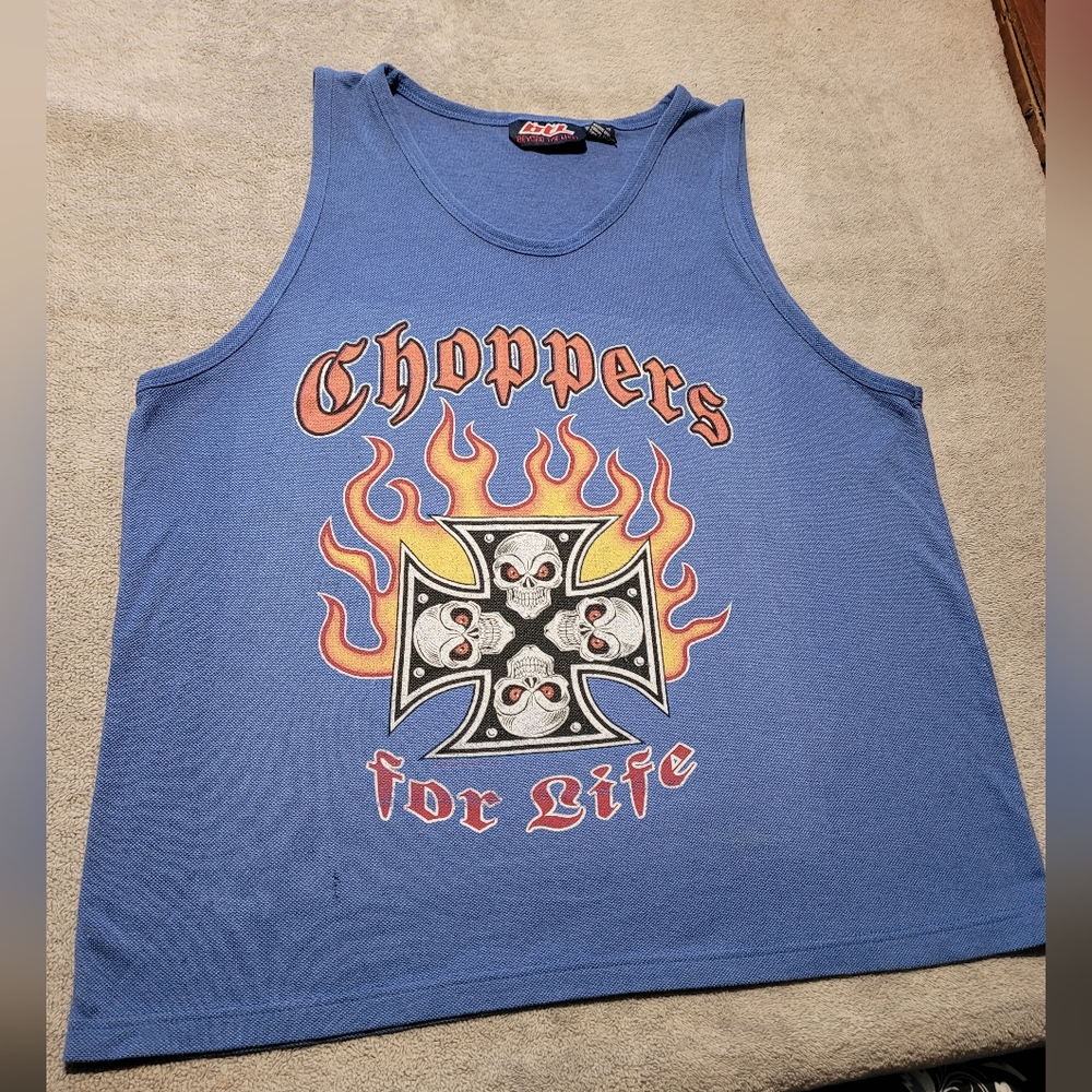 Y2K Choppers For Life Tank Top Shirt Mens Medium Beyond The Limit Biker Blue
